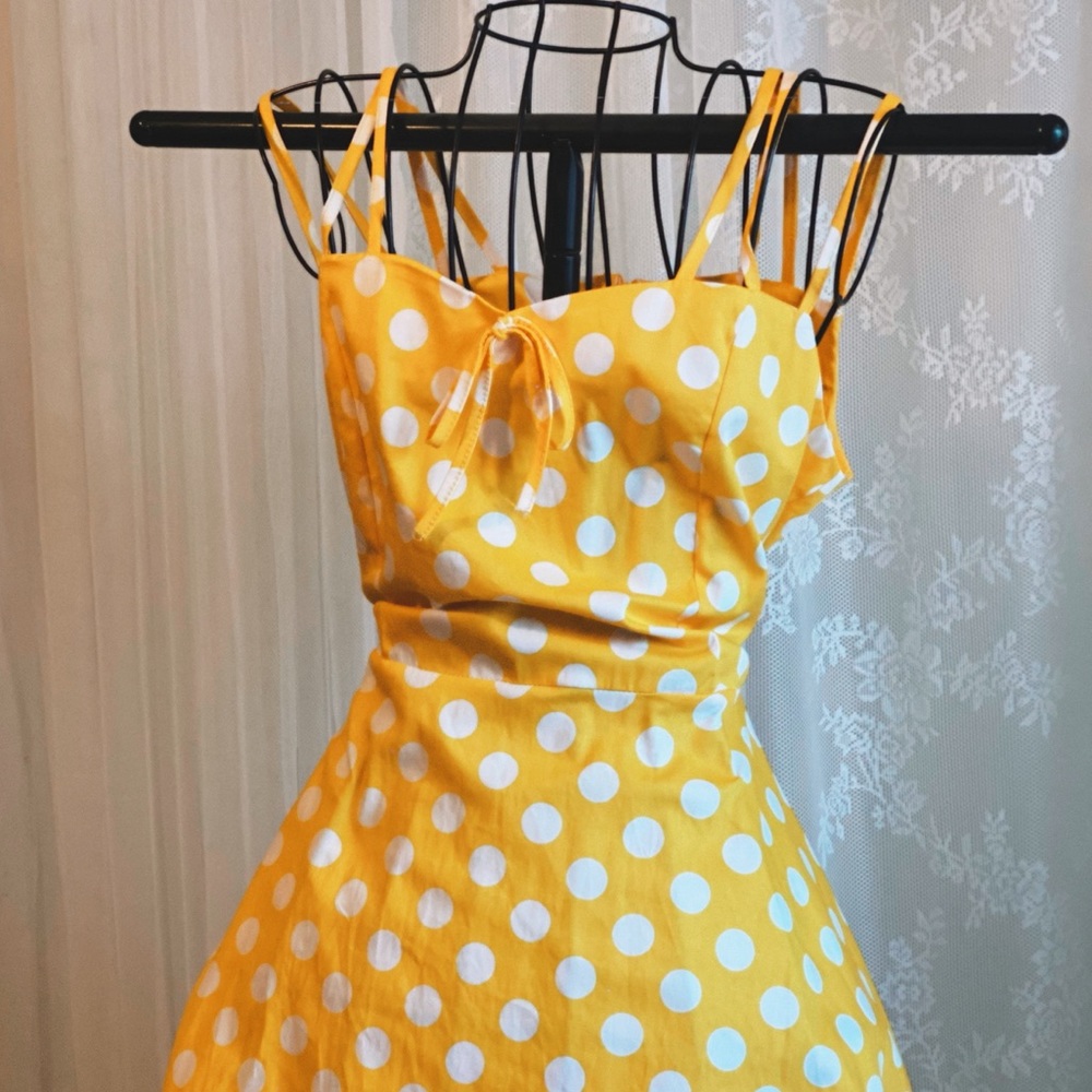 Yellow polka dotted 1950s inspired dress